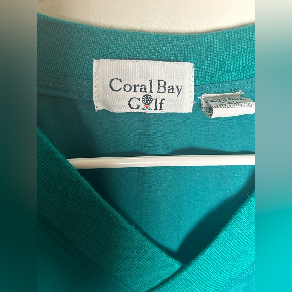 Vintage 90s Coral Bay Golf Teal Nylon V-Neck Pullover Windbreaker Size Large - Picture 2 of 8